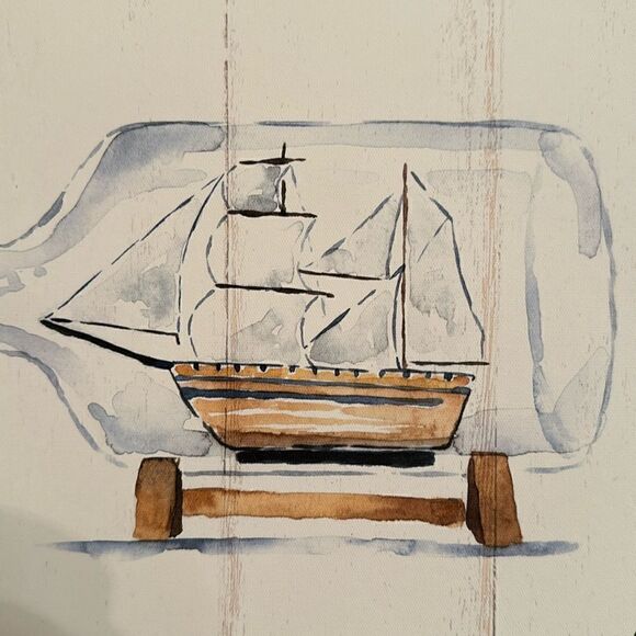 Canvas Art Ship in a Bottle Distressed Stretched Canvas Nautical Coastal Beach - Picture 8 of 9